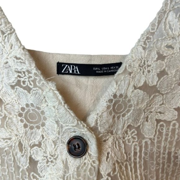 ZARA Cottage Core Linen & Lace Button Down Vest - Picture 3 of 4